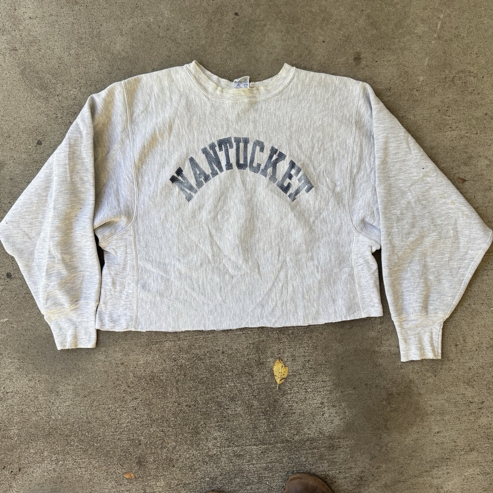 Vintage Champion Nantucket Reverse Weave Sweatshirt Gray XXL Distressed Chopped